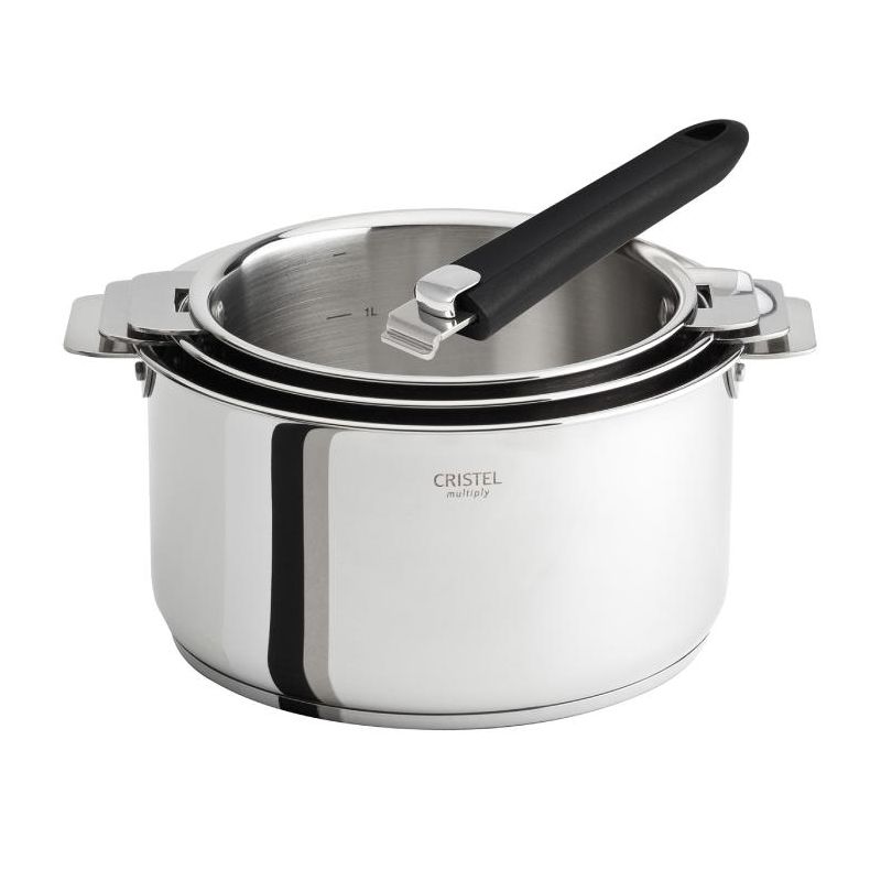 Set de 3 casseroles inox Casteline + 1 poignée amovible