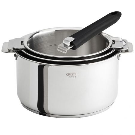 Set de 3 casseroles inox Casteline + 1 poignée amovible - Cristel
