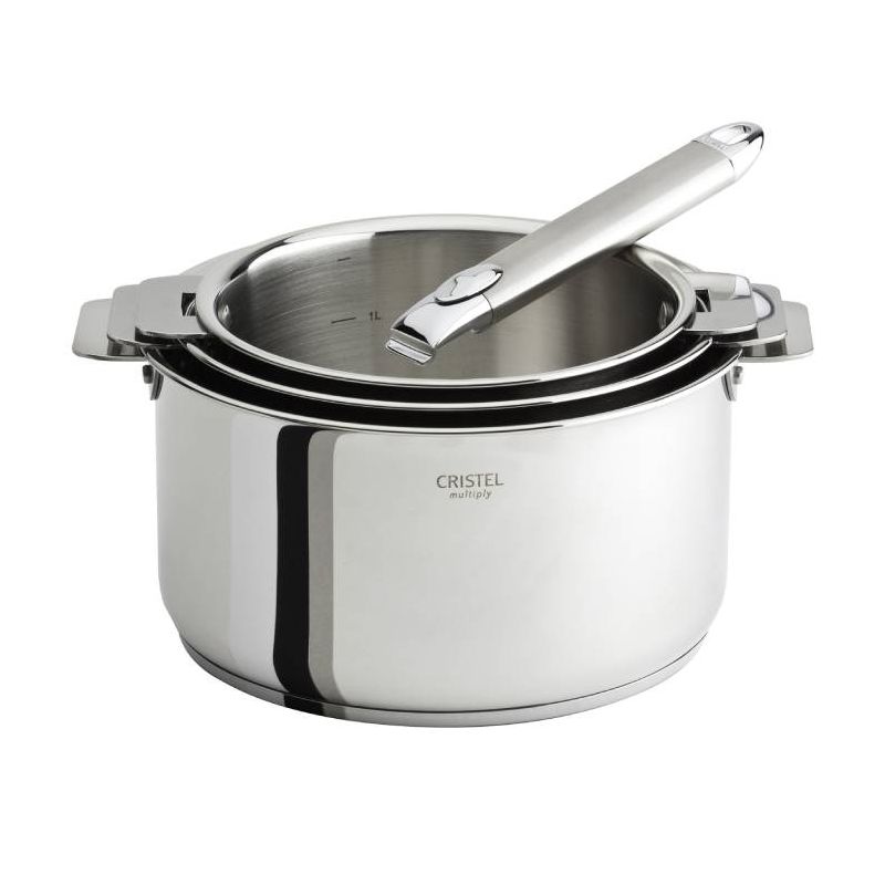 Set de 3 casseroles inox Casteline + 1 poignée amovible Zénith