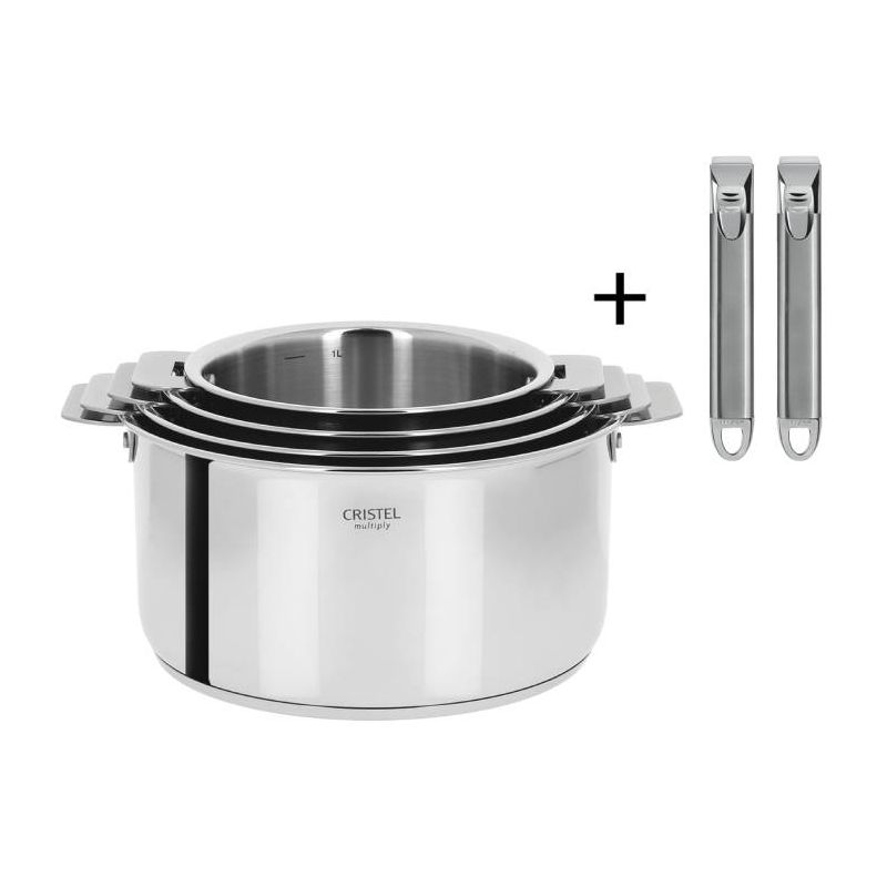 Set de 4 casseroles inox Casteline + 2 poignées amovibles Zénith