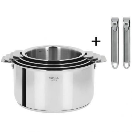 Set de 4 casseroles inox Casteline + 2 poignées amovibles Zénith - Cristel