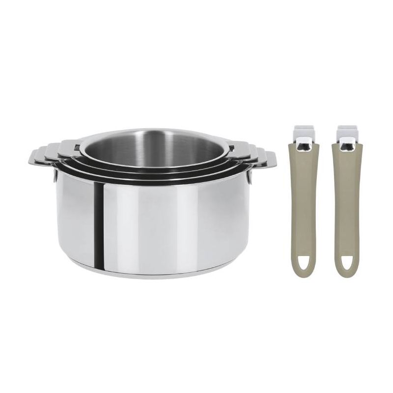 Set de 4 casseroles inox CRISTEL MUTINE avec 2 poignées amovibles TAUPE