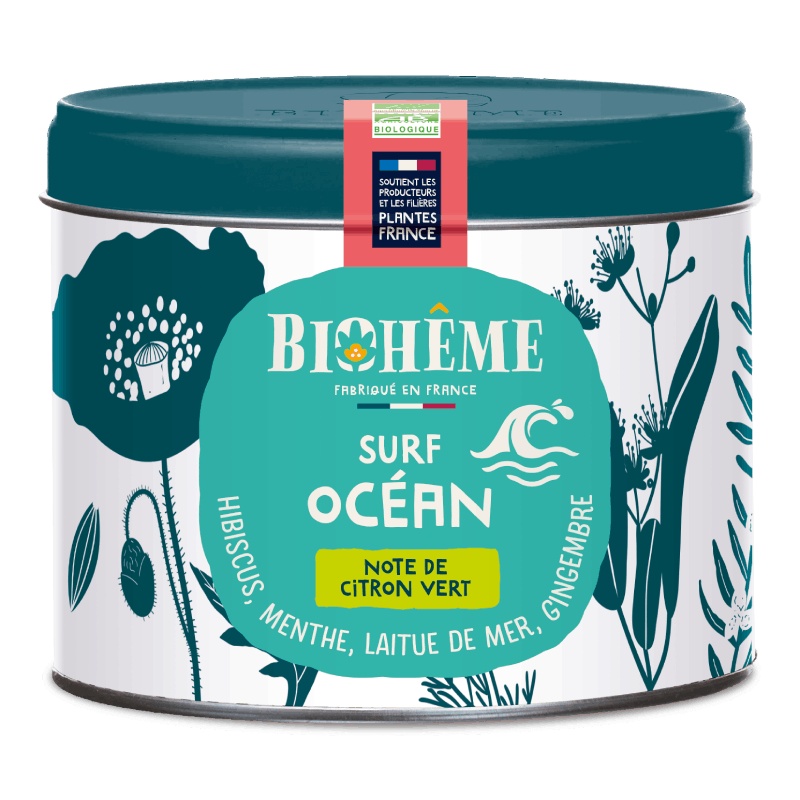 Infusion bio Surf Océan - Hibiscus, Menthe, Laitue de mer, Gincembre - Boîte Vrac 50 gr Biohême