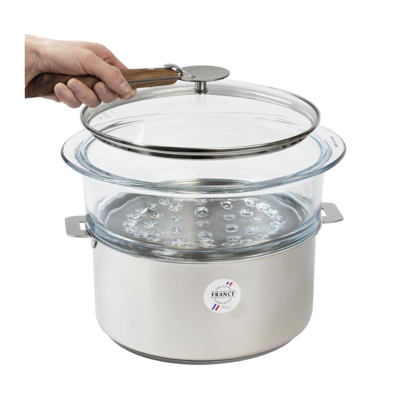 Cuit-vapeur en verre avec couvercle Cristel