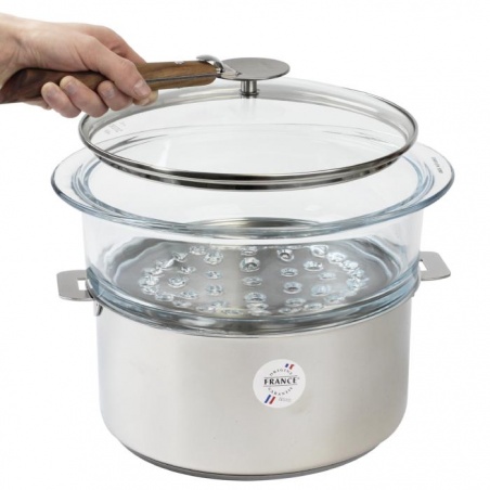 Cuit-vapeur en verre avec couvercle Cristel