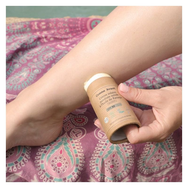 Crème solaire minérale solide spf50 à l'huile de karanja