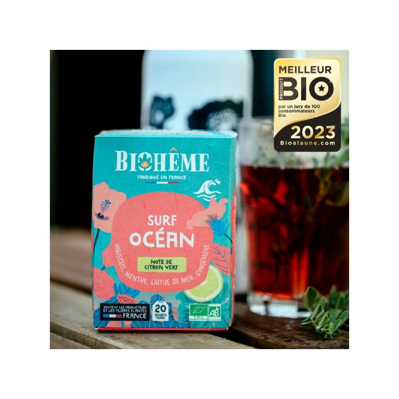 Infusion bio Surf Océan - Hibiscus, Menthe, Laitue de mer, Gincembre - Boîte Vrac 50 gr Biohême