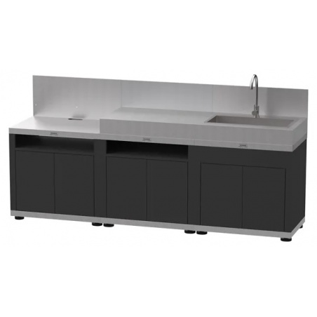 Cuisine extérieure - 3 éléments avec crédences - Inox DUO Le Marquier - Le Marquier