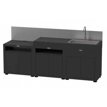 Cuisine extérieure - 3 éléments avec crédences - Noire Le Marquier - Le Marquier