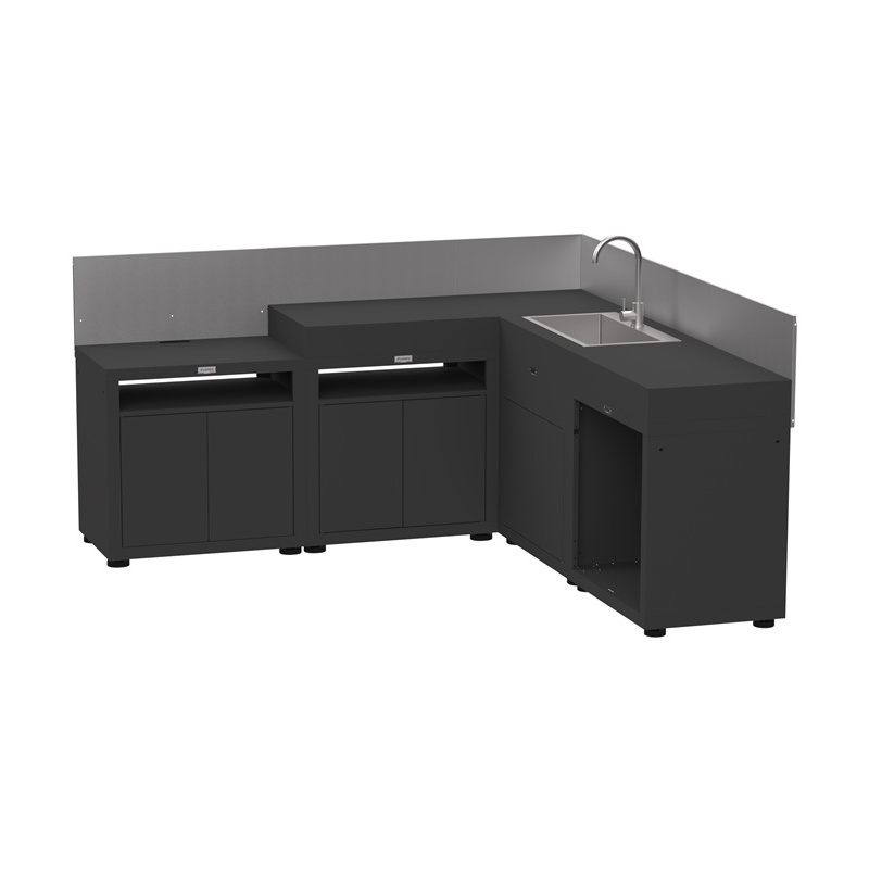 Cuisine extérieure d'angle - 5 éléments avec crédences - Noire Le Marquier