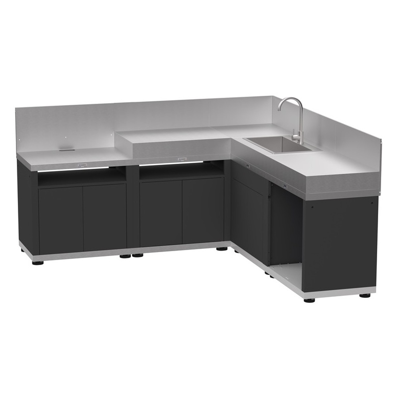 Cuisine extérieure d'angle - 5 éléments avec crédences - Inox DUO Le Marquier