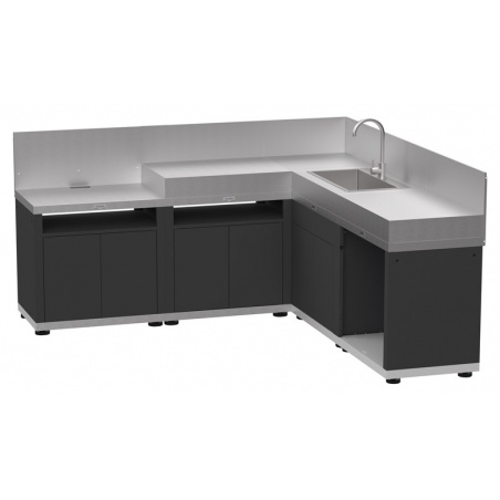 Cuisine extérieure d'angle - 5 éléments avec crédences - Inox DUO Le Marquier - Le Marquier