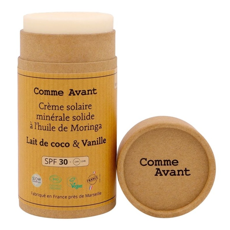 Crème solaire bio minérale solide SPF30 - Parfum Lait de coco & Vanille Comme Avant
