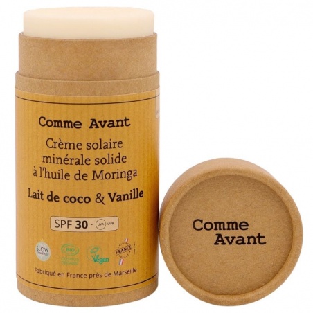 Crème solaire bio minérale solide SPF30 - Parfum Lait de coco & Vanille Comme Avant - Comme Avant