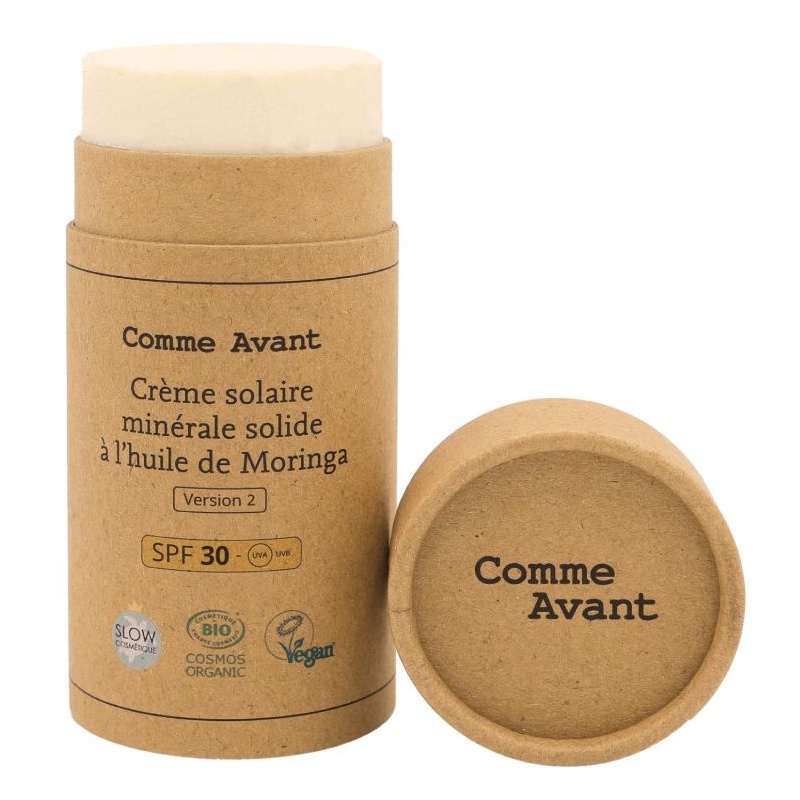 Crème solaire bio minérale solide SPF30 à l'huile de moringa Comme Avant