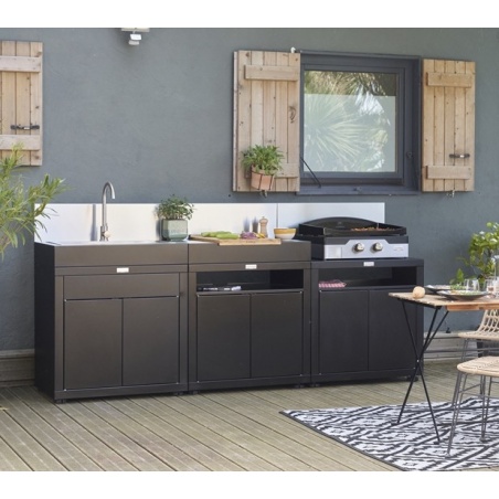 Meuble cuisson cuisine extérieure avec tablette - 80 x 55 cm - noir Le Marquier