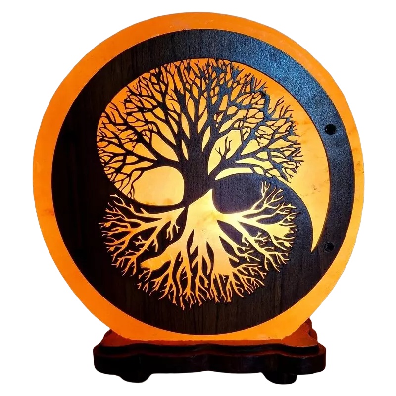 Lampe de Sel Himalaya ronde Arbre de Vie Yin-Yang Esoterra