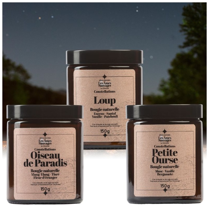 Lot de 3 bougies artisanales naturelles Constellation Les Âmes Sauvages