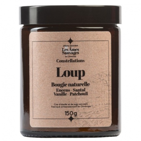 Bougie naturelle artisanale Loup - Encens, Santal, Vanille, Patchouli - 150gr Les Âmes Sauvages - Les Âmes Sauvages