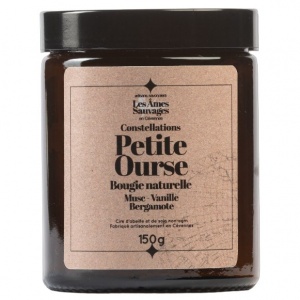 Bougie naturelle artisanale Petite ourse - Musc, Vanille, Bergamote - 150gr Les Âmes Sauvages