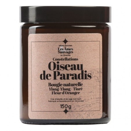 Bougie naturelle artisanale Oiseau de Paradis - Ylang-ylang, Tiaré, Fleur d'oranger - 150gr Les Âmes Sauvages - Les Âmes Sauvages