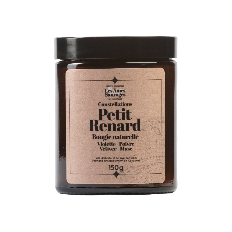 Bougie naturelle artisanale Petit renard - Violette, Poivre, Vétiver, Musc - 150gr Les Âmes Sauvages