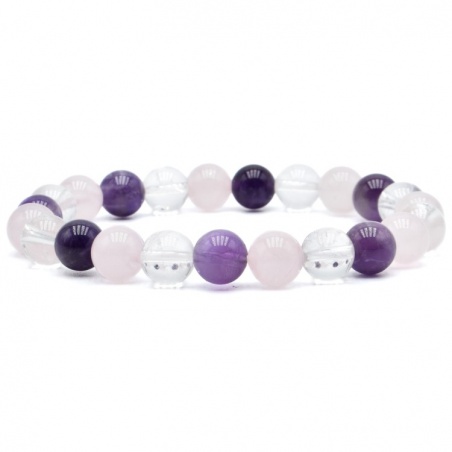 Bracelet Améthyste, Cristal de Roche, Quartz Rose - 8mm - 