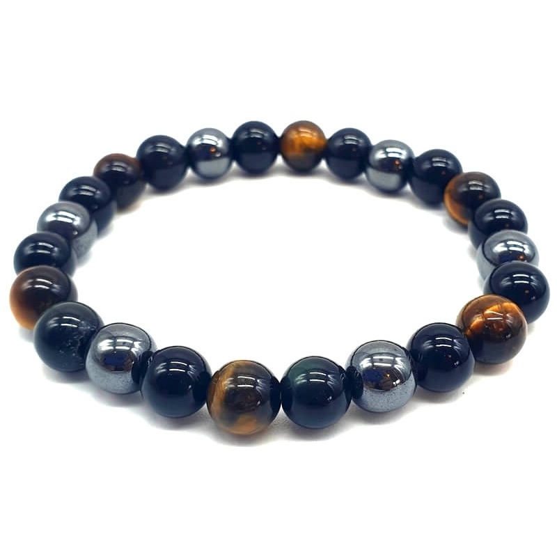 Bracelet triple protection Obsidienne, Hématite, Oeil de Tigre 8mm