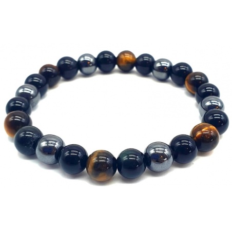 Bracelet triple protection Obsidienne, Hématite, Oeil de Tigre 8mm - 