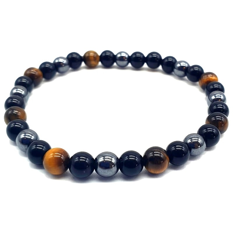 Bracelet triple protection Obsidienne, Hématite, Oeil de Tigre 6mm
