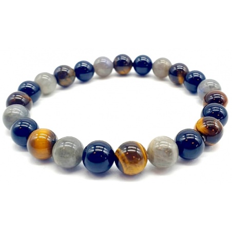 Bracelet protection Labradorite, Tourmaline, Oeil de Tigre 8mm - 
