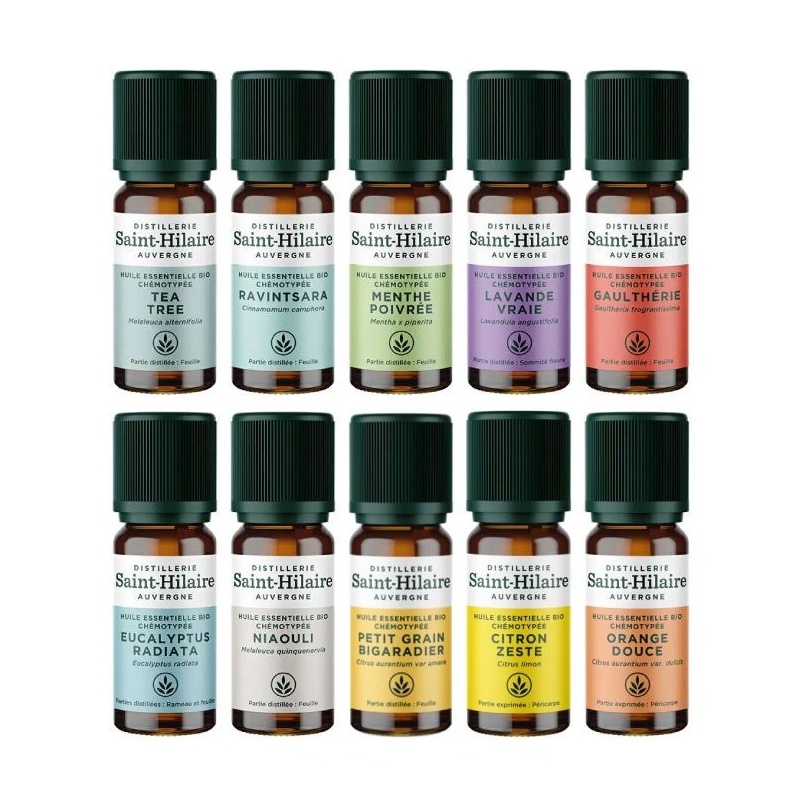 Coffret 10 Huiles essentielles Bio indispensables Distillerie Saint-Hilaire