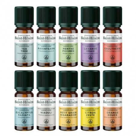 Coffret 10 Huiles essentielles Bio indispensables Distillerie Saint-Hilaire - Distillerie Saint-Hilaire