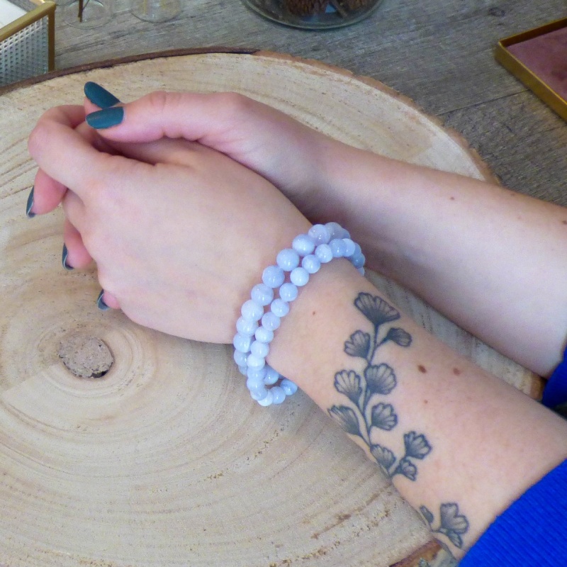 Bracelet Calcite Bleue 6 Mm - Pierre Naturelle - Cadeau Unisexe - Élastique Ajustable 16-18 Cm