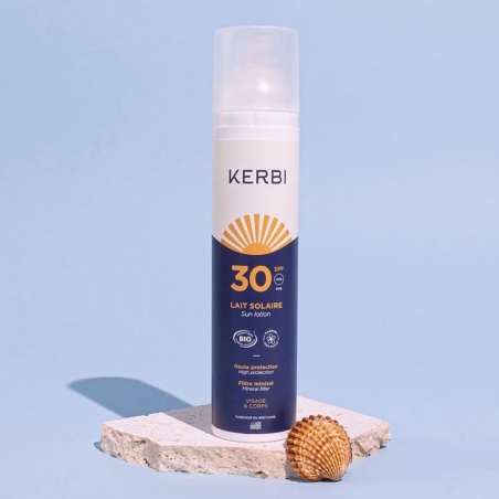 Lait solaire bio SPF30 parfum iode monoï - 100gr Kerbi