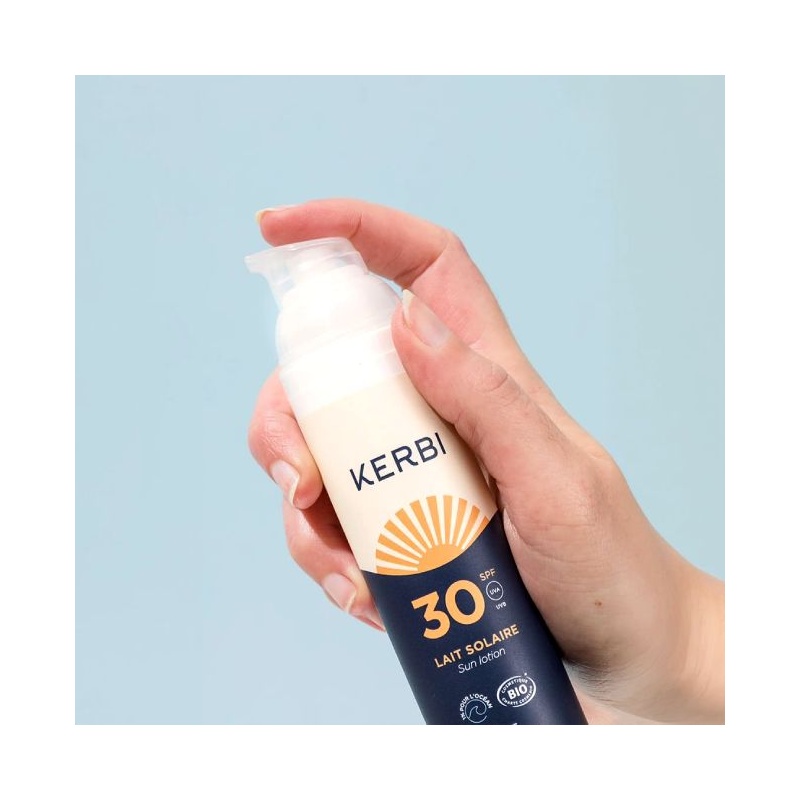 Lait solaire bio SPF30 parfum iode monoï - 100gr Kerbi