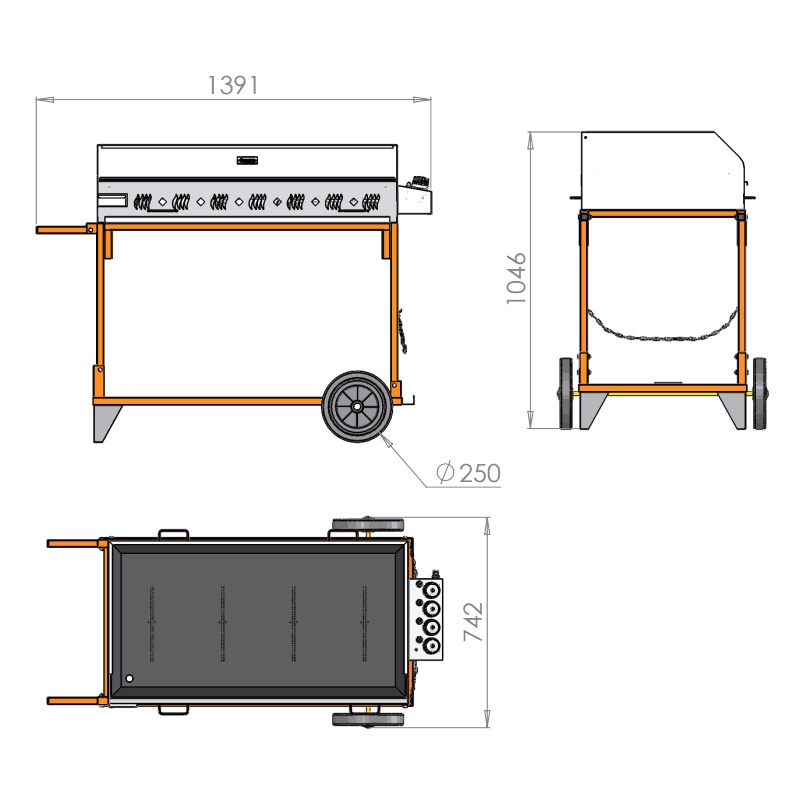 Dimensions Plancha  Pakita 4105 sur chariot Le Marquier