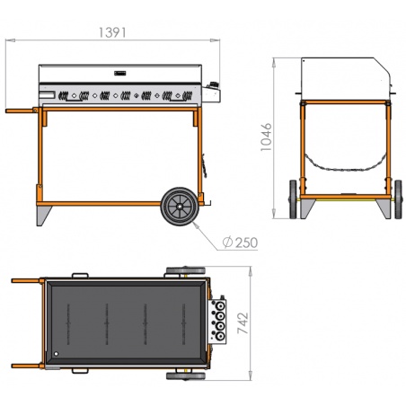 Dimensions Plancha  Pakita 4105 sur chariot Le Marquier
