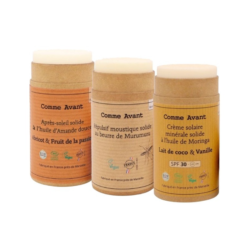 Pack été parfumé : crème solaire SPF30, après soleil & anti-moustique Comme Avant