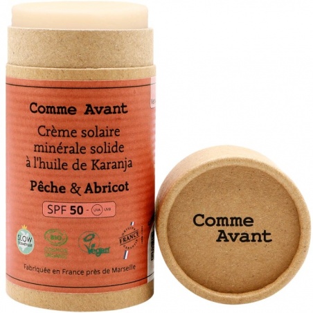 Crème solaire bio minérale solide SPF50 - Parfum Pêche Abricot Comme Avant - Comme Avant