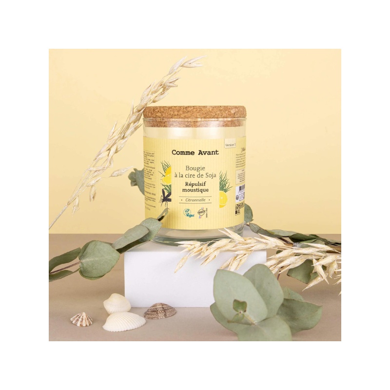 Bougie anti-moustique cire de soja parfum citronnelle - Comme Avant