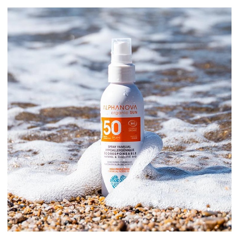 Spray solaire bio Familial SPF50 coco Alphanova Sensitive