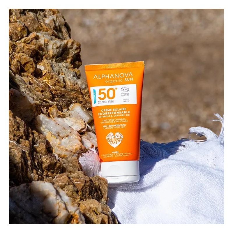 Crème solaire visage SPF50+ parfum monoï Alphanova