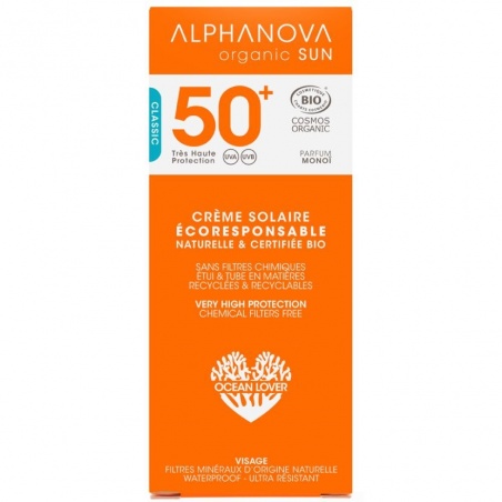 Crème solaire visage Alphanova bio SPF50+ parfum monoï - Alphanova