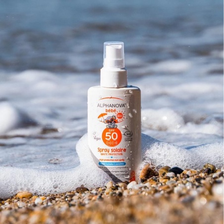 Spray solaire Alphanova bébé hypoallergénique SPF 50 certifié bio