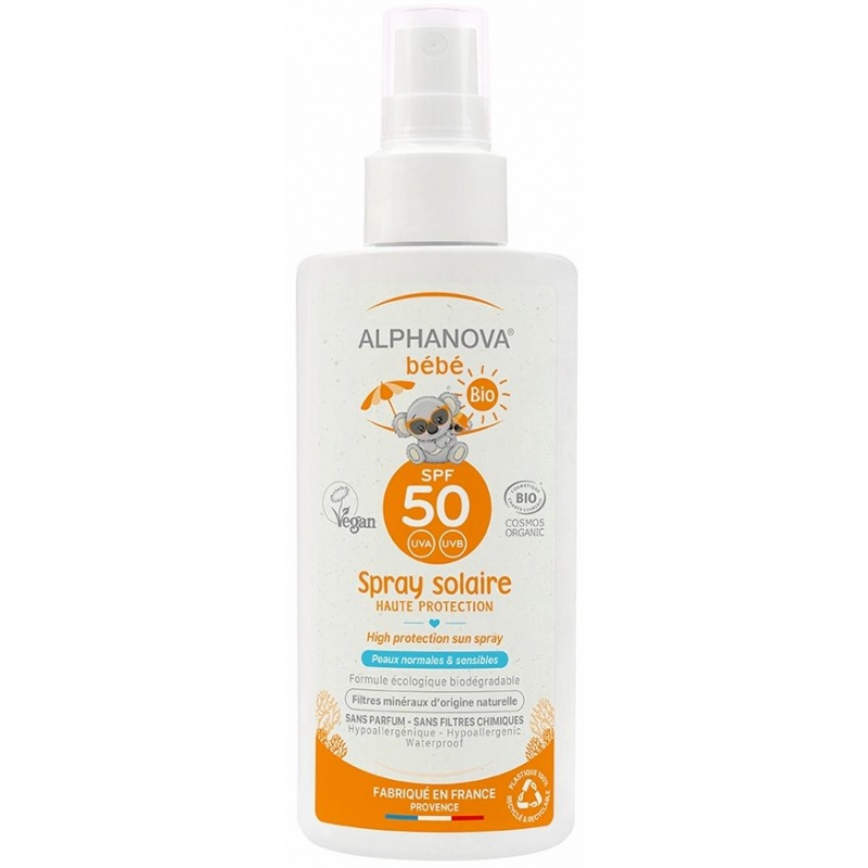 Crème solaire spray bébé SPF50 bio Alphanova