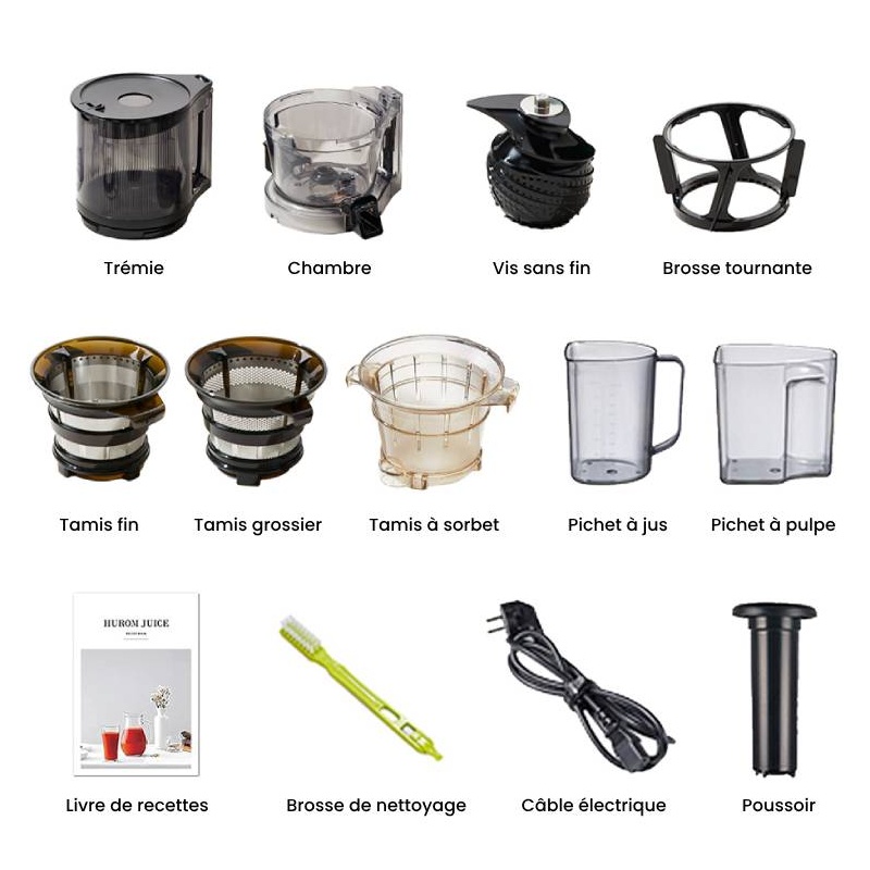 Accessoires fournis avec l'extracteur de jus HUROM H330P