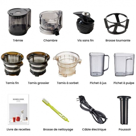 Accessoires fournis avec l'extracteur de jus HUROM H330P