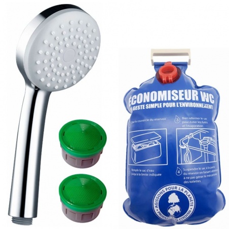 Kit économiseur d'eau - 2 aérateurs, 1 éco-douchette, 1 sac chasse d'eau Eqwergy - Eqwergy
