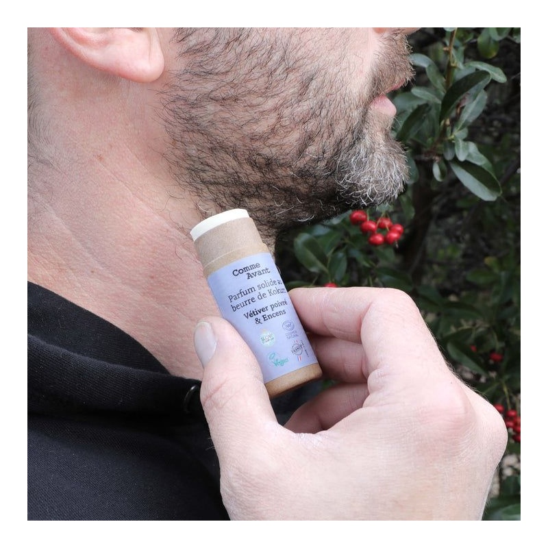 Parfum solide pour homme Vétiver poivré et Encens Comme Avant